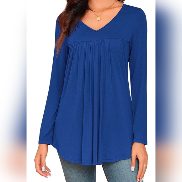 LAOLASI Tops - Royal Blue Pleated V-Neck Tunic Top - Size Small - NWT